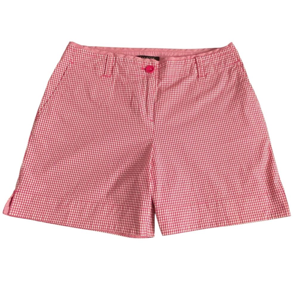 Talbots Gingham Plaid Chino Shorts Red White Stretch Cotton Size 10P Cottagecore